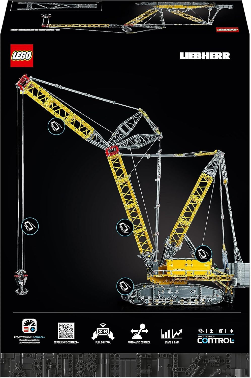 LEGO Technic Liebherr LR 13000 larvekransæt, byg den bedste fjernbetjente byggekøretøjsmodel med Control+ app, kran med spilsystem og løftearm, stort modelsæt til voksne 42146 Besuche Den LEGO-Store byggesæt