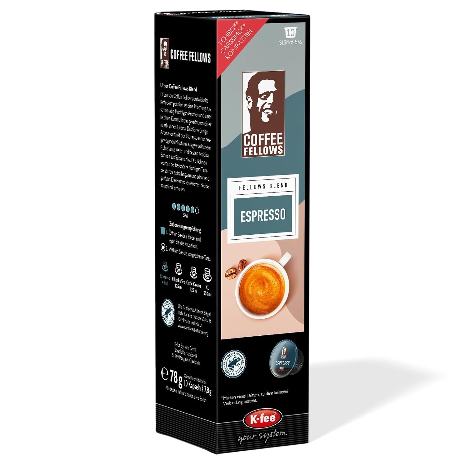 Coffee Fellows Blend Espresso-kapsler, kompatible med K-fee, EXPRESSI & Tchibo Cafissimo*, schokoladig-fruchtige Aroman, 120 Kaffeekapseln