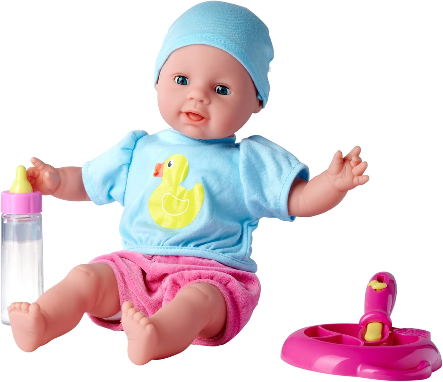 Simba 105010964 - Laura Hungry blød dukke med sut, trylleske, forsvindende flaske og tallerken, 38 cm, babydukke til børn fra 2 år