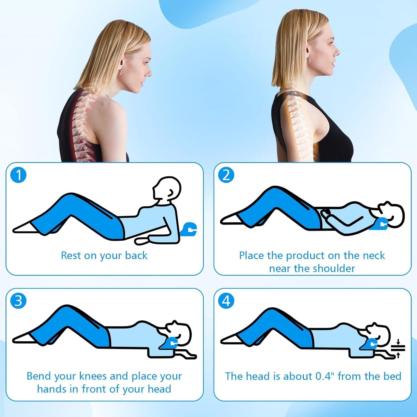 Neck Stretcher 2.0, Cloudy Neck Lefaya Neck Stretcher Ortopædisk test Vinder Neck Stretcher for at lindre nakkesmerter Premium Nakkepukkel Neck Cloud korrigerer holdning (blå) Cervikale ortopædiske puder Naty Shop