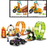 LEGO 60339 City Stuntz Stuntz Show Double Looping Sæt, inkl. rampe, monstertruck, 2X motorcykel og 7 minifigurer, legetøj til børn over 7 år Byggesæt Besuche den LEGO-Store