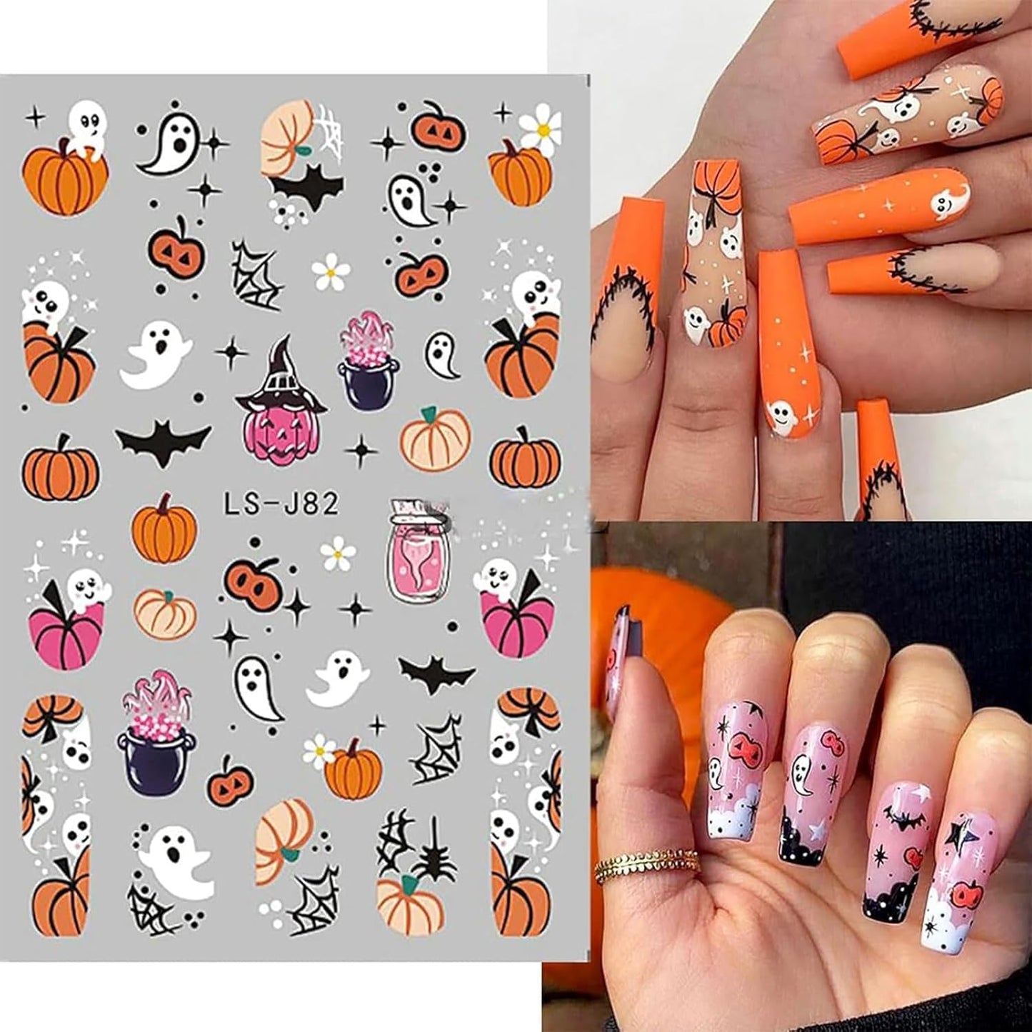 Nagelsticker Halloween, 8 Blätter Halloween Nagelsticker, Kürbis Nail Sticker, Nail Art, Nagel Charms, Nagel Zubehör, Nageldesign, Jul (Typ A)