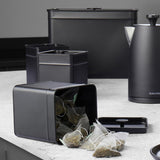 Salter BW12614EU7 Kuro Opbevaringsboks Sæt - 4 køkkenbeholdere Brød/te/kaffe/sukker Firkantede organiseringsæsker Let at rengøre Hold mad frisk Sort madopbevaringsbokse Naty Shop