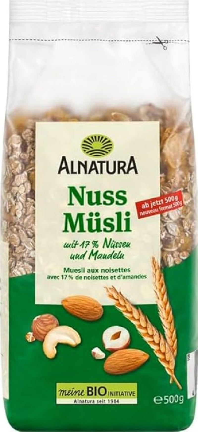 Bio Nuss Müsli Mit 17% Nüssen und Mandeln, 0,5 Kg Cereale Naty Shop Standardtitel