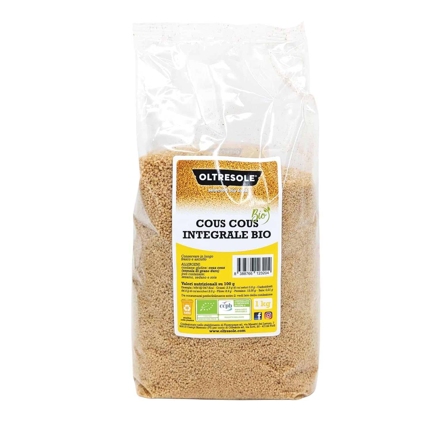 Økologisk fuldkorns couscous 5 kg, økologisk fuldkorns durumhvedemel, ideel til sunde forretter og tilbehør, praktisk størrelse