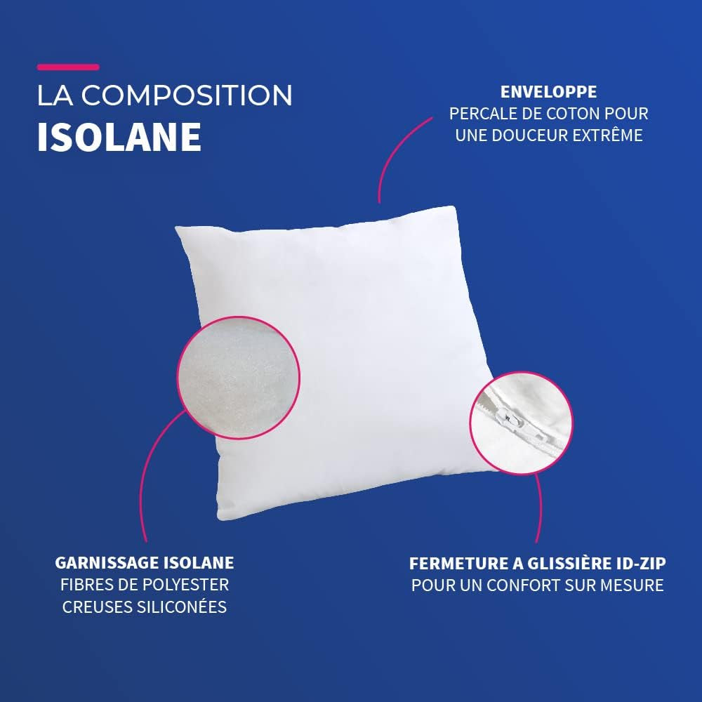 Blå Câlin sæt med 2 puder med fast komfort "Alaska", super fyld, 100% bomuld Percale konvolut, hvid, 65 X 65 cm Firkantet form Naty Shop Standard puder