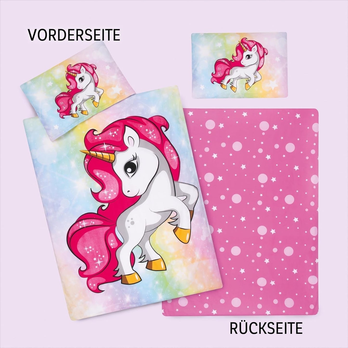 Sengetøj til piger, Unicorn, 100 x 135 cm og 40 x 60 cm, bomuld Sengetøj - børn Naty Shop
