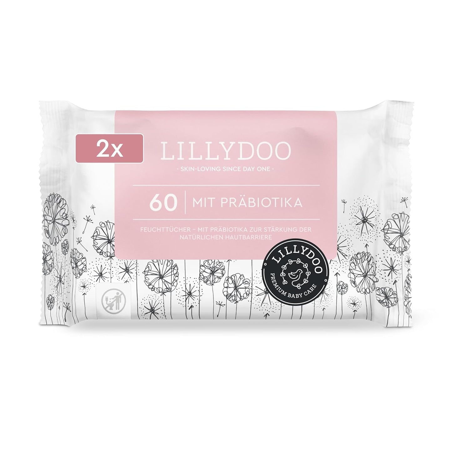 LILLYDOO grønne vådservietter, 600 count (10 x 60), 100 % plastfri rivefast serviet - Parfumefri, skånsom og naturlig, skånsom rensning til følsom hud, dermatologisk testet