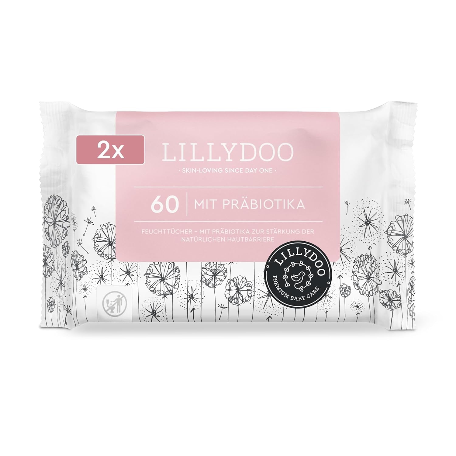 LILLYDOO grønne vådservietter, 600 count (10 x 60), 100 % plastfri rivefast serviet - Parfumefri, skånsom og naturlig, skånsom rensning til følsom hud, dermatologisk testet