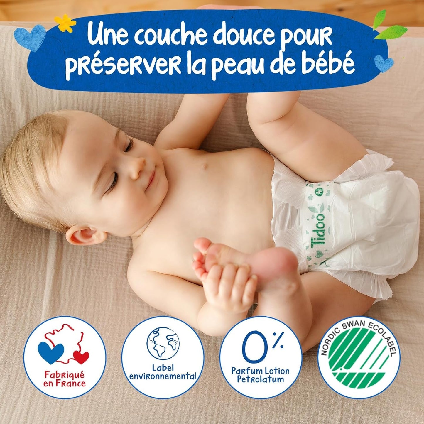 - Ökologische Diadeln, Größe 2 (3-6 kg) – natürlicher Ursprung, ohne Schadstoffe – 12 Stunden trocken, extrem saugfähig – hermestellung i Frankreich – 150 Einwegdiadeln – Pakke 1 måned