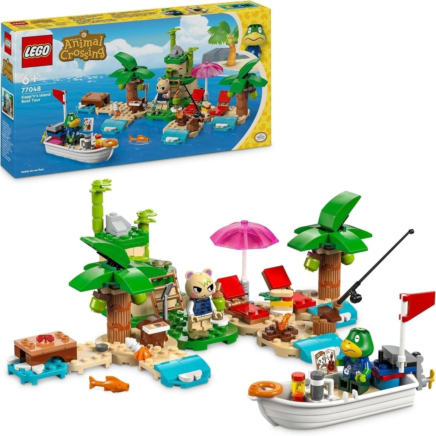 LEGO Animal Crossing Käptens Island Boat Tour, kreativt legetøj til børn med 2 minifigurer fra videospilserien inklusive Huschke, gave til piger og drenge fra 6 år 77048 Byggesæt Besuche den LEGO-Store Single