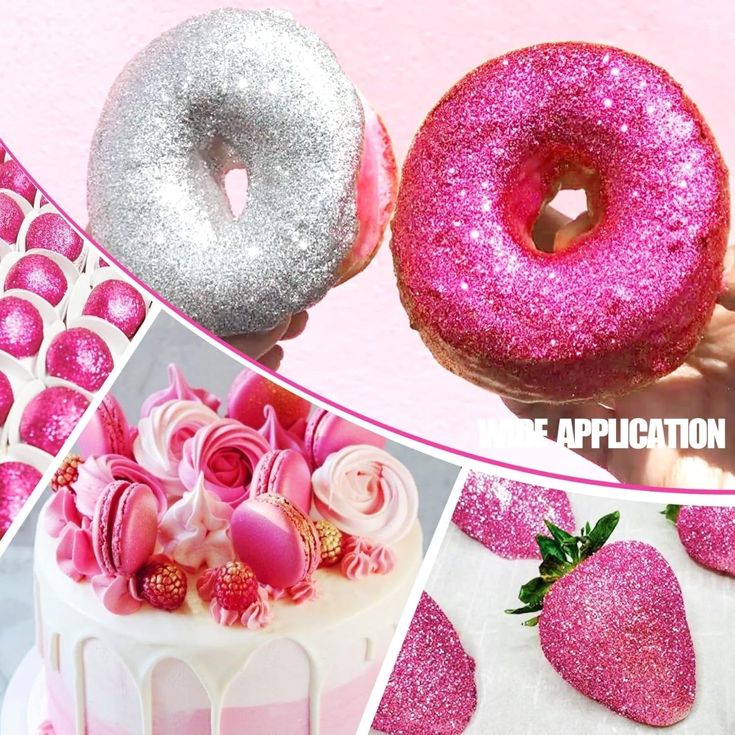 Spiselig glitterspray - 22G spiselig glitter, spiseligt glitterpulver til drinks, kagepynt, macarons - madfarve glitterpulver, spiseligt glitter til cocktails, muffins (pink)
