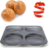 Hamburgerbrötchen, Perforiert, Antihaftbeschichte, 4 Runde Mulden Mit Je 12 Cm, Pfannengröße 28 X 28 Cm, 2,5 Cm Tief, Mittelgroß, Schwarz Forme og bakker til bagning Naty Shop