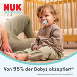 NUK First Choice klassiske dag- og natsutter til babyer | 6-18 måneder | Ortodontiske sutter der lyser i mørke | 95 % accept af babyer** | Blå | Pakke med 2