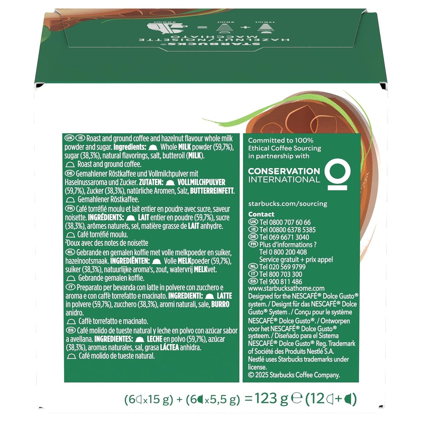 STARBUCKS Hasselnut Macchiato af Nescafé Dolce Gusto, Dunkle Röstung, Kaffeekapseln 6 x 12 (72 Kapseln)