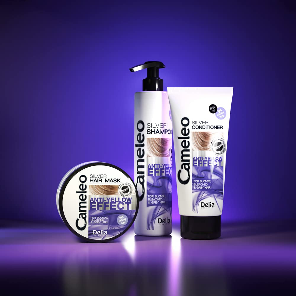 Cameleo - Sølvfarvemaske - Ingen gul effekt - Violet behandling og farvebeskyttelse til blondt, gråt, hvidt hår - Platin nuancer - UV-beskyttelse - Parabenfri - 200 ml Naty Shop hårmaske