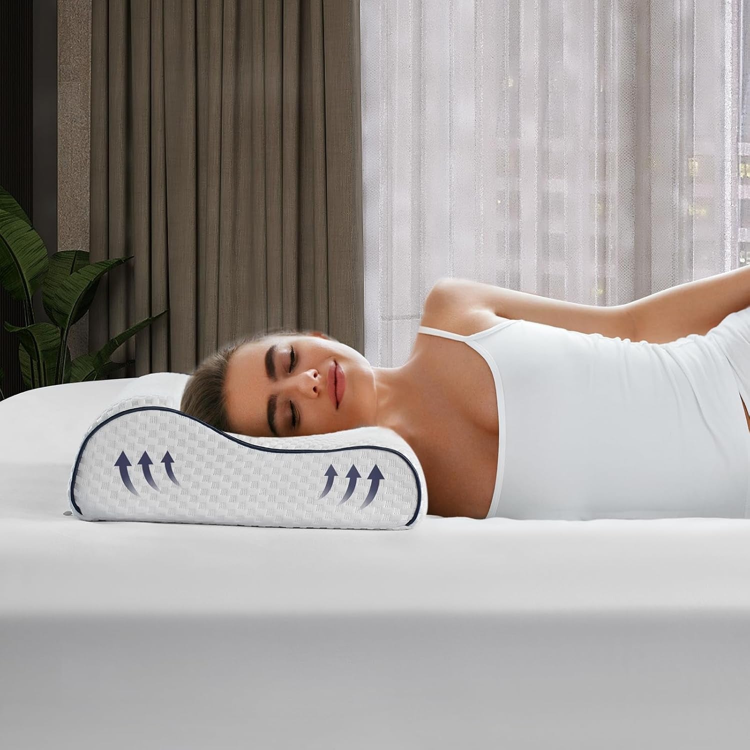 Z-Hom Nakkestøttepude, Memory Foam Pude, Side Sovepude, Ergonomisk Pude, Anti Snorke Pude, Ortopædisk Sovepude, Aftageligt betræk (49 X 30 X 7/10 Cm) Cervikale ortopædiske puder Naty Shop