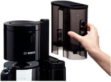 Bosch Styline TKA8013 filter-espressomaskine, aromasensor, 1,25 l aromakonserverende glaskaraffel, 10-15 kopper, automatisk sluk, afkalkningssystem, anti-drypsystem, roterende filterholder, 1160W, sort