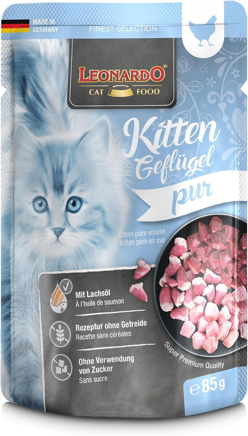 LEONARDO Fresh Pouches [16 x 85g våd kattefoder, kornfri] | Komplet vådfoder i individuelle poser