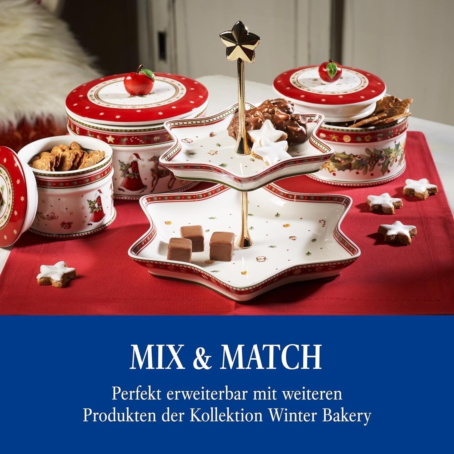 Villeroy & Boch - Winter Bakery Delight Lille opbevaringsboks, keramisk julekageæske, juleæske, småkagedåse, småkagedåse, keramisk æske med låg, slikopbevaring, premium porcelæns madopbevaringsbokse Naty Shop
