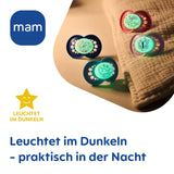 MAM Original Day & Night mat sut | 6-16 måneder | Accept 94% | Sut hjælper med at forhindre uønsket tandjustering | Udviklet sammen med tandlæger | Silikone SkinSoft | Ræv/Måne | Pakke med 4