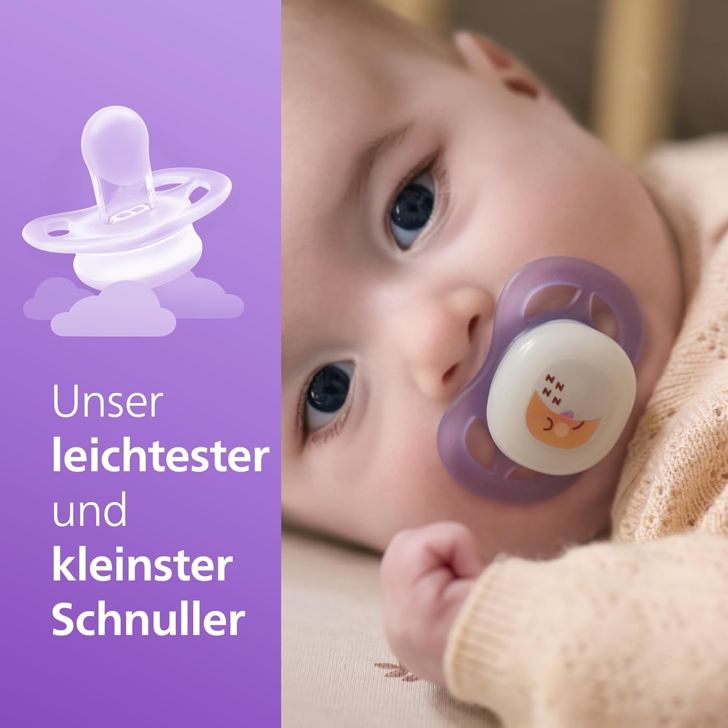 Philips AVENT Ultra Start natsut, ortodontisk sut til nyfødte, Glow in the Dark, BPA-fri, med steriliseringsbeholder, Twin Pack, Moon, Star, SCF075/07