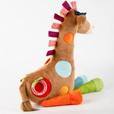 SIGIKID 42863 Giraffe XXL babylegetøj, PlayQ pædagogisk legetøj, plyslegetøj med bidering, rangle, spejl, knirkende, til babyer og børn fra 3 måneder, multifarvet/giraf 72 cm legetøj Bebe Naty Shop