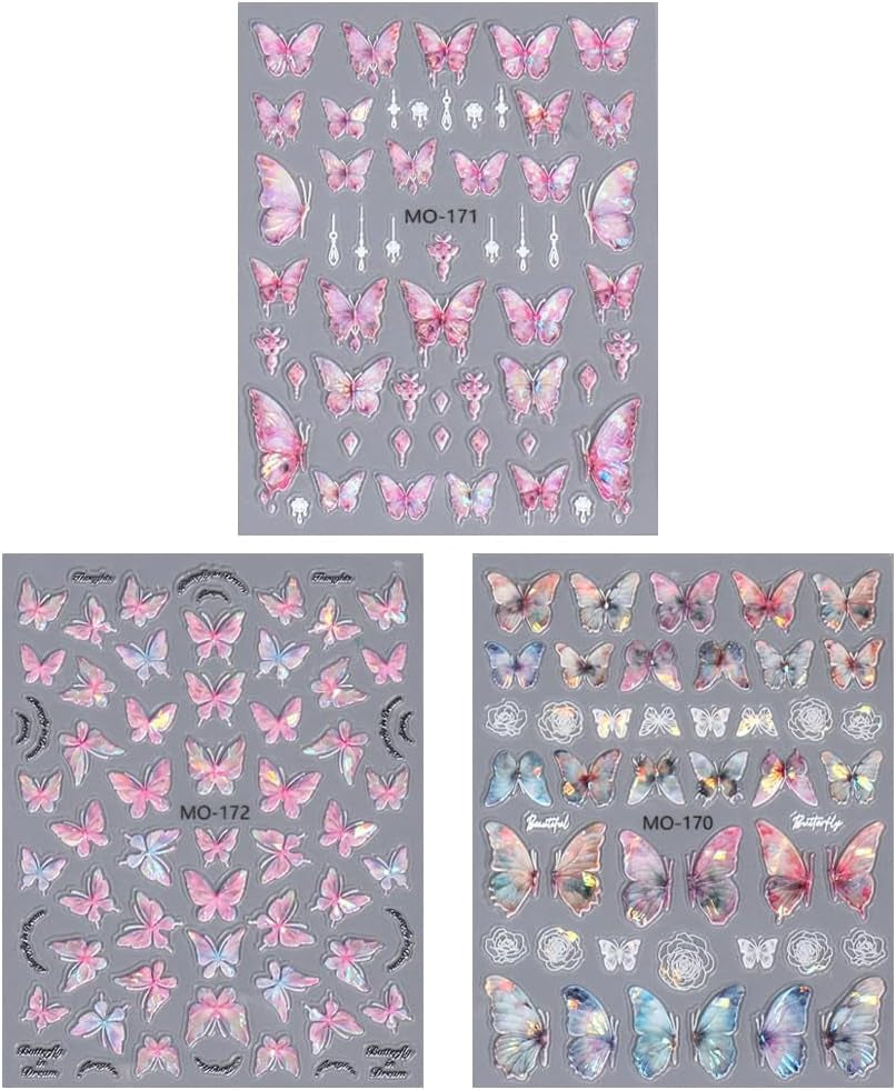 5D prægede sommerfugle negle klistermærker selvklæbende sommerfugle negle dekoration klistermærker aurora sommerfugl negle art stickers negle tilbehør design sommerfugl negle stickers negle art stickers