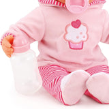 First Words dukke med søvnige øjne, taler 24 babylyde, med dukke og flaske, 38 cm, pink/striber Naty Shop Dolls