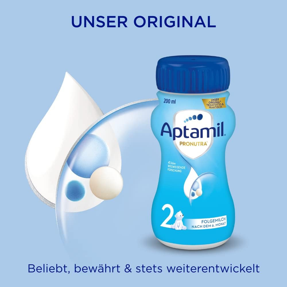 Aptamil Pronutra 2, tilskudsmælk efter 6 måneder, drikkeklar babymælk (4 x 200 ml)