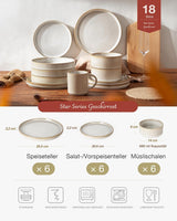 Stjerne 18-delt porcelænssæt, 6-personers servisesæt, porcelæn, ridsefast, tåler mikroovn og opvaskemaskine, cappuccino hvid