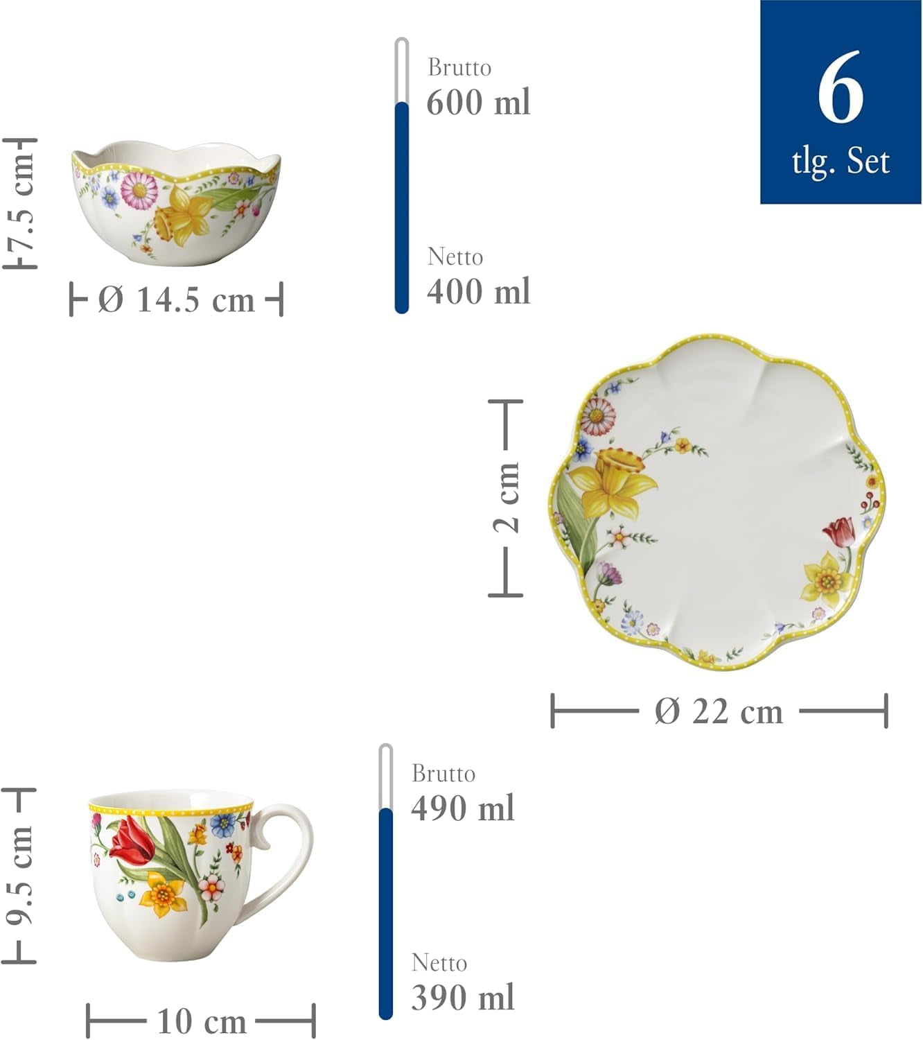 Villeroy & Boch - Spring Awakening morgenmadssæt til 2, 6 stykker, påskestel, morgenmad, påske, kaffeservice, forårsstel, porcelæn