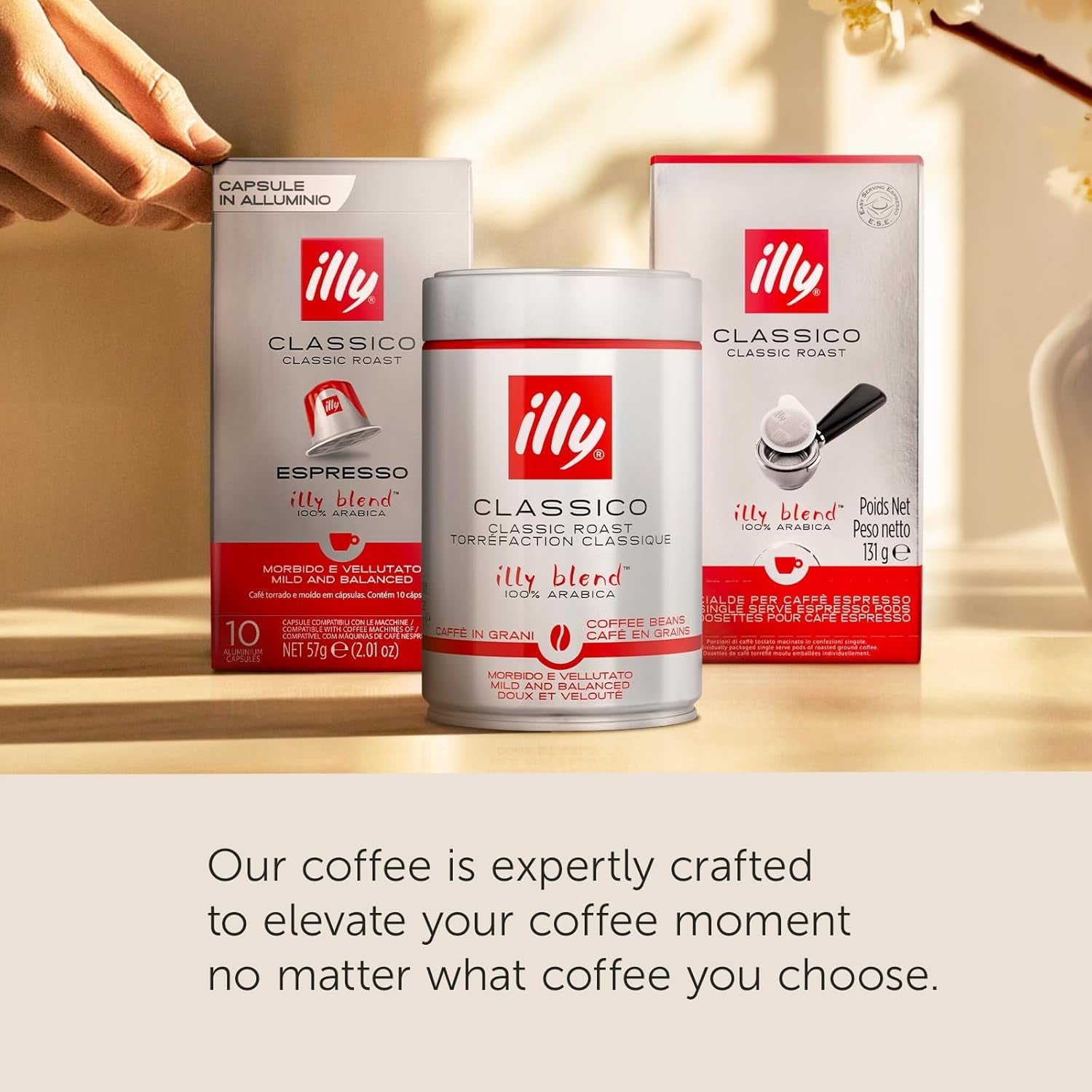 illy, Kaffee E.S.E. Puder Einzeldosis CLASSICO, 100% Arabica med noter af Orangenblüten og Jasmin, Sanfter Gesmack og Süßer Nachgeschmack, 1 Packung med 18 compostierbaren kapsler