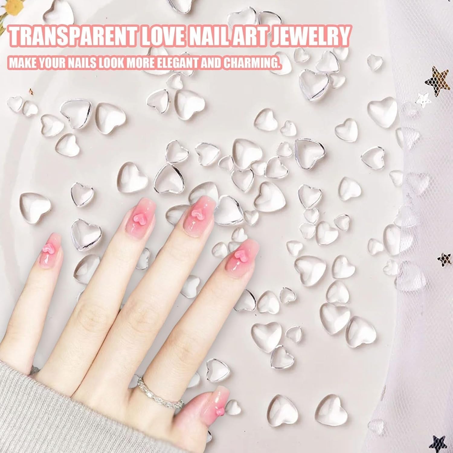 3D Heart Nail Art Charms,320 Stück Niedliche Klar Acryl Herz Nail Charms, Flatback Heart Nagel Strasssteine ​​4Mm 6Mm 8Mm Harz Nagelkunst Dekorationen for Frauen Mädchen DIY Maniküre Zubehör(4Mm 6Mm 8Mm)