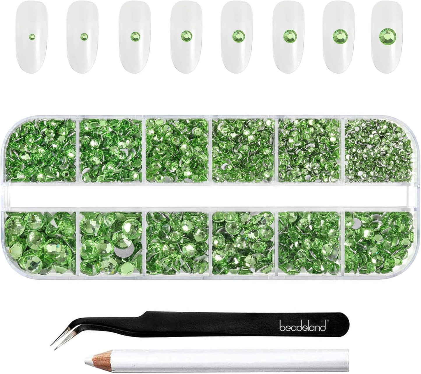 Beadsland 2500 stk Glas Nailart Strasssteine ​​​​Kristall Flatback Edelsteine ​​​​Runde, ​​Für Handwerk Gemischt 8 Größen SS4 ~ SS30 Mit Picking Pinzette Und Stift (Kristall Weiss)