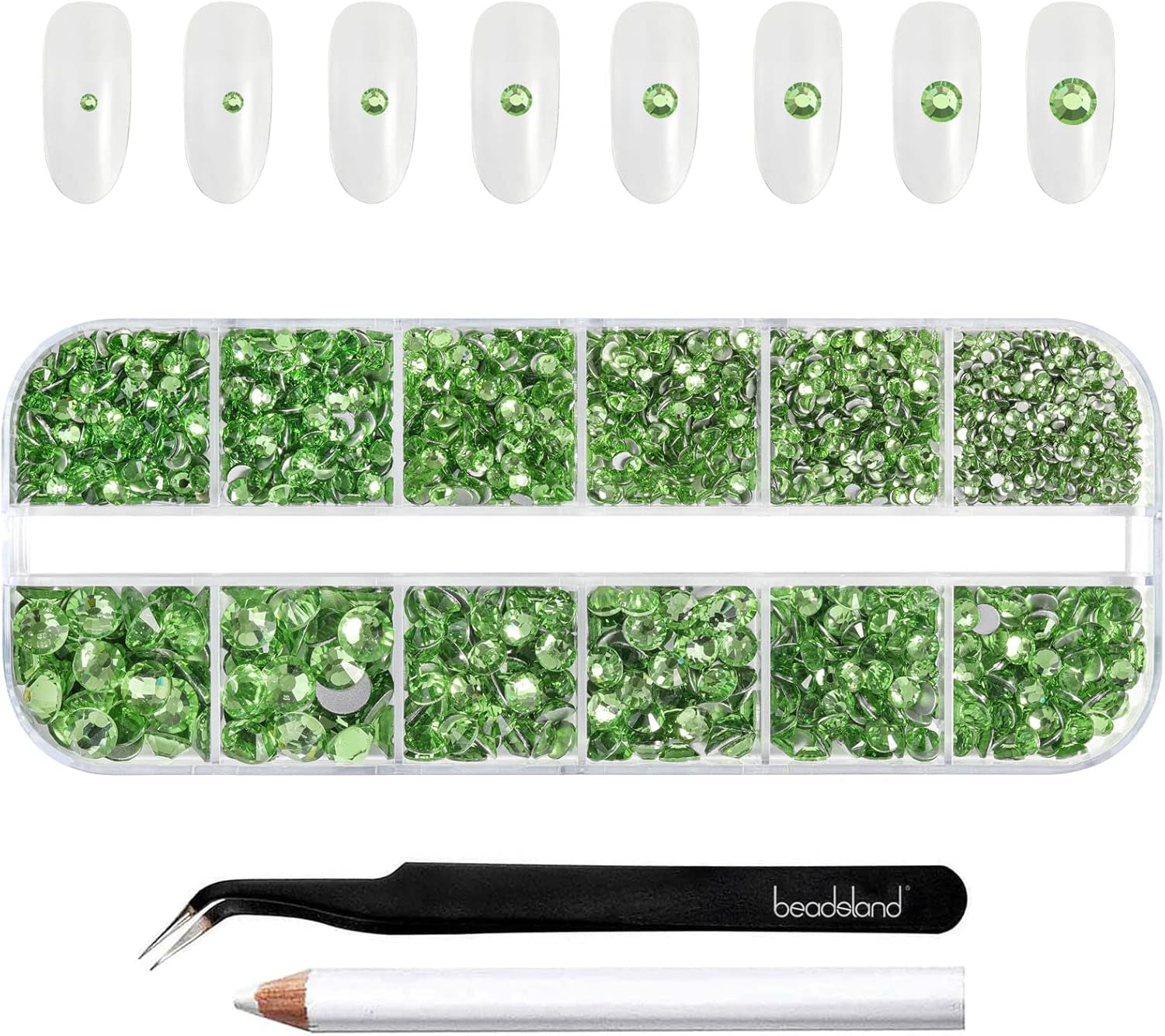 Beadsland 2500 stk Glas Nailart Strasssteine ​​​​Kristall Flatback Edelsteine ​​​​Runde, ​​Für Handwerk Gemischt 8 Größen SS4 ~ SS30 Mit Picking Pinzette Und Stift (Kristall Weiss)