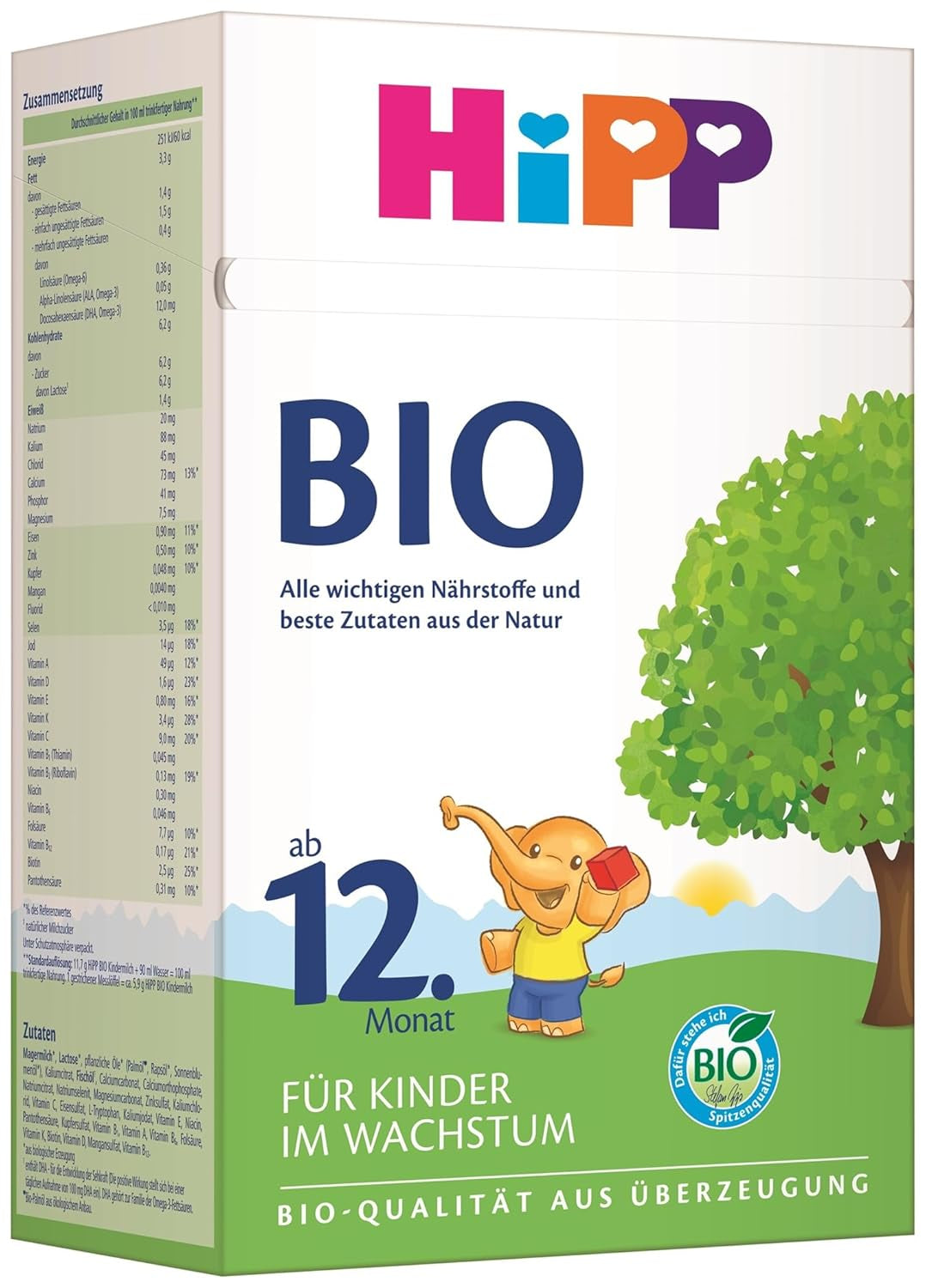 HiPP økologisk vækstmælk (4 x 600 g) efter 12 måneder med calcium, jern, vitamin C og D til småbørn i vækst, bedste økologiske kvalitet
