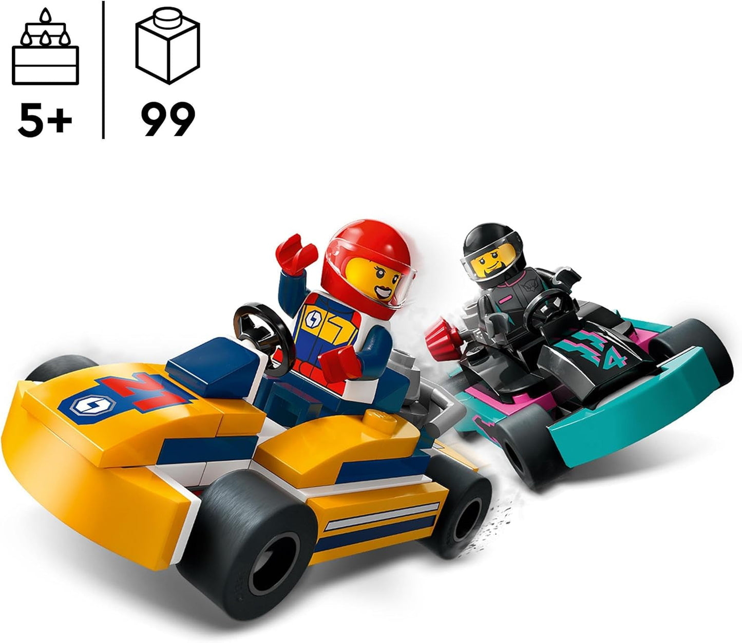 LEGO City Go-Karts med chauffører, sæt med 2 minifigurer førere og racerbiler, billegetøj til 5-årige drenge og piger, sjov gave til børn 60400 byggesæt Besuche den LEGO-Store