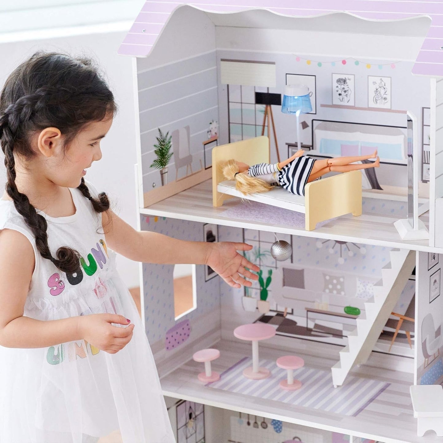 Teamson Kids Olivias Little World Giant dukkehus med 16 dukketilbehør, trædukkehus med møbler, 3-etagers, børnedukkehus til 12 tommer/30 cm dukker, alder 3 år+ Naty Shop dukkehuse
