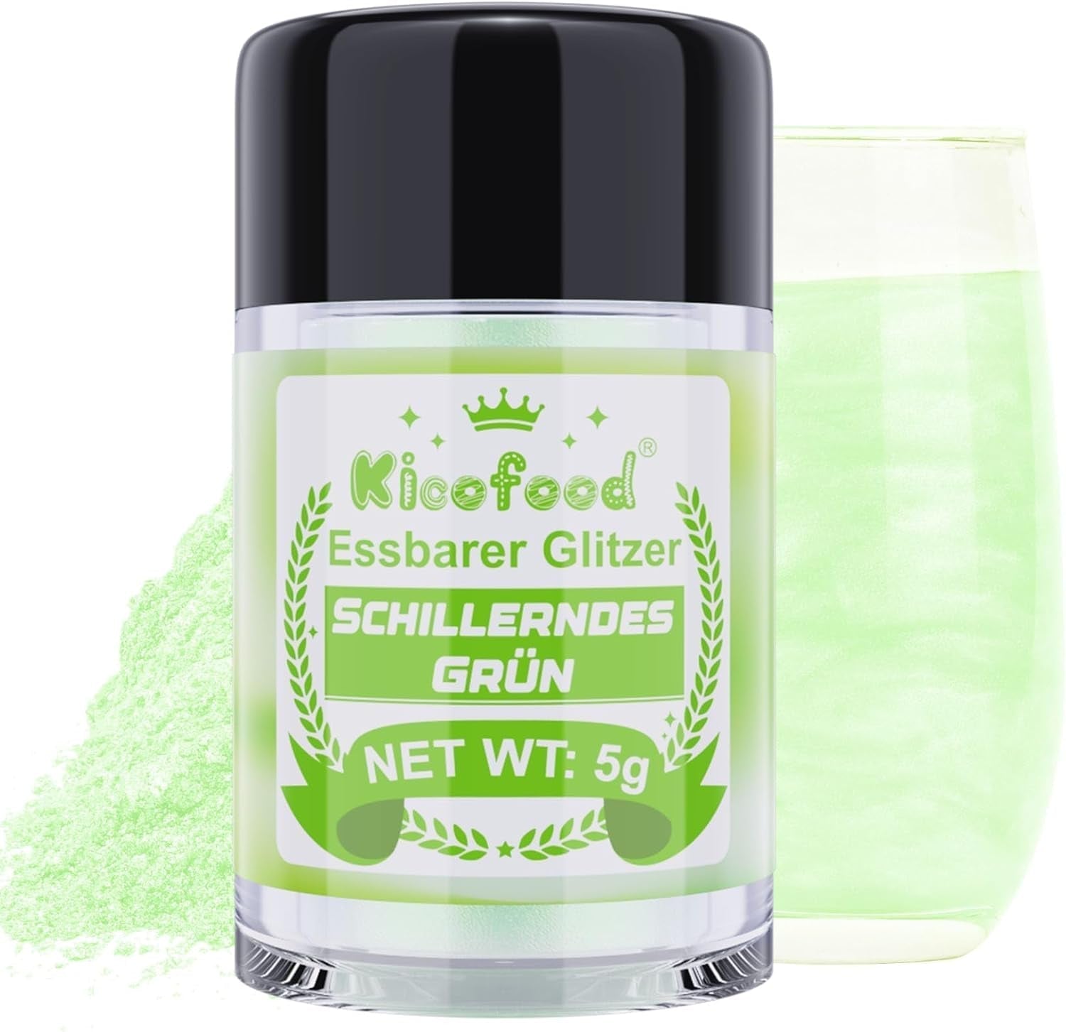 Kicofood, spiseligt glitter, 5 gram, forskellige farver Glitter Naty Shop Iridescent green