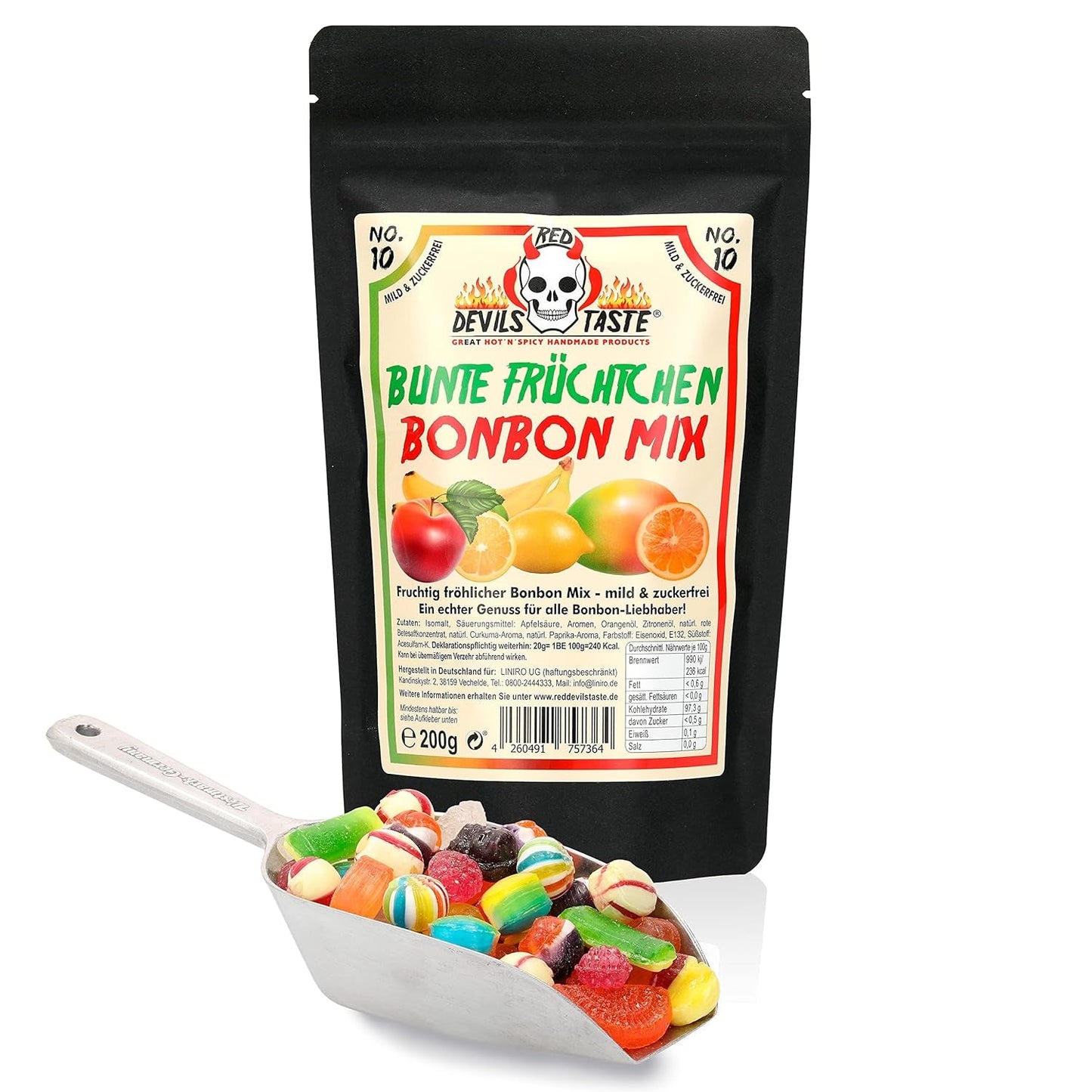 Slikmix "Colored Fruits" - sukkerfri - 200g - i lynlåspose - RØDE DJÆVEL SMAG