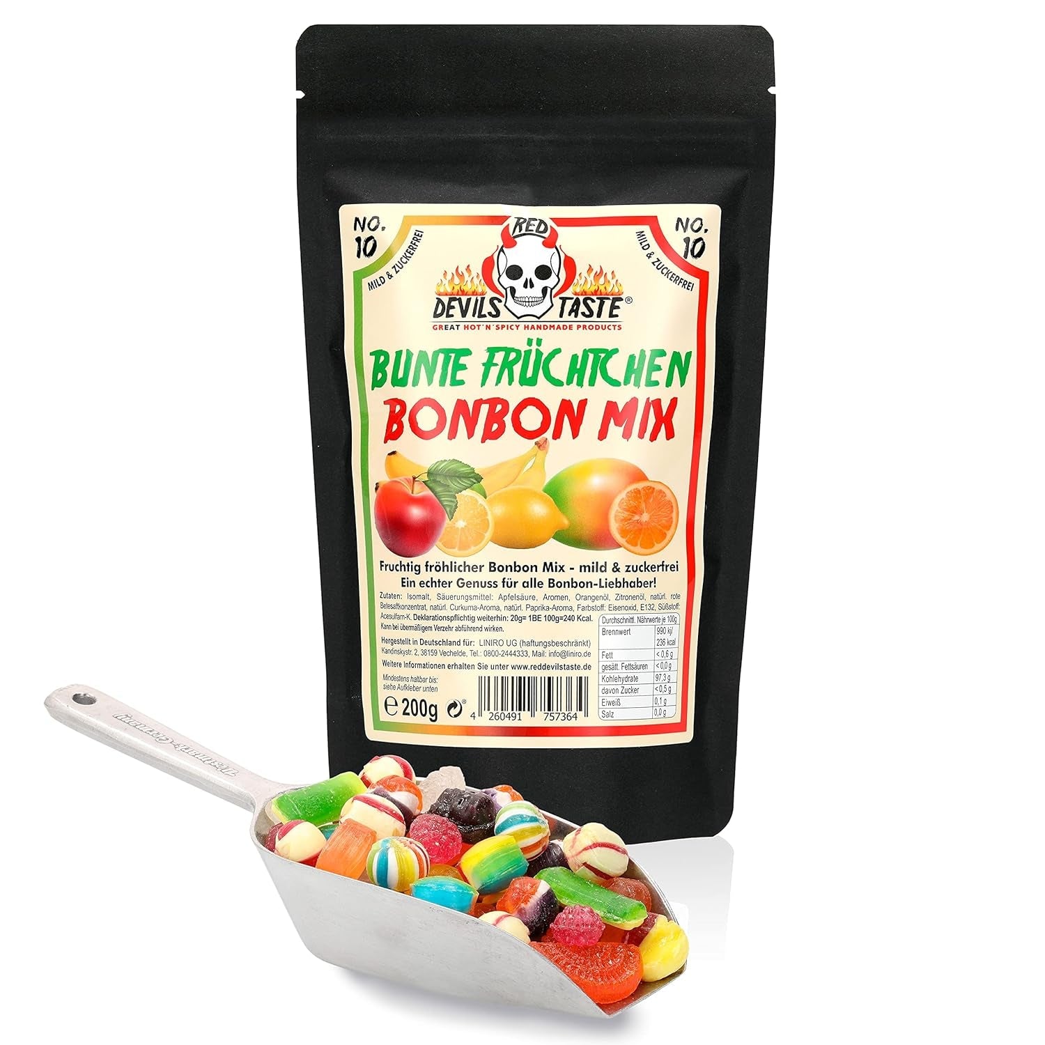 Slikmix "Colored Fruits" - sukkerfri - 200g - i lynlåspose - RØDE DJÆVEL SMAG