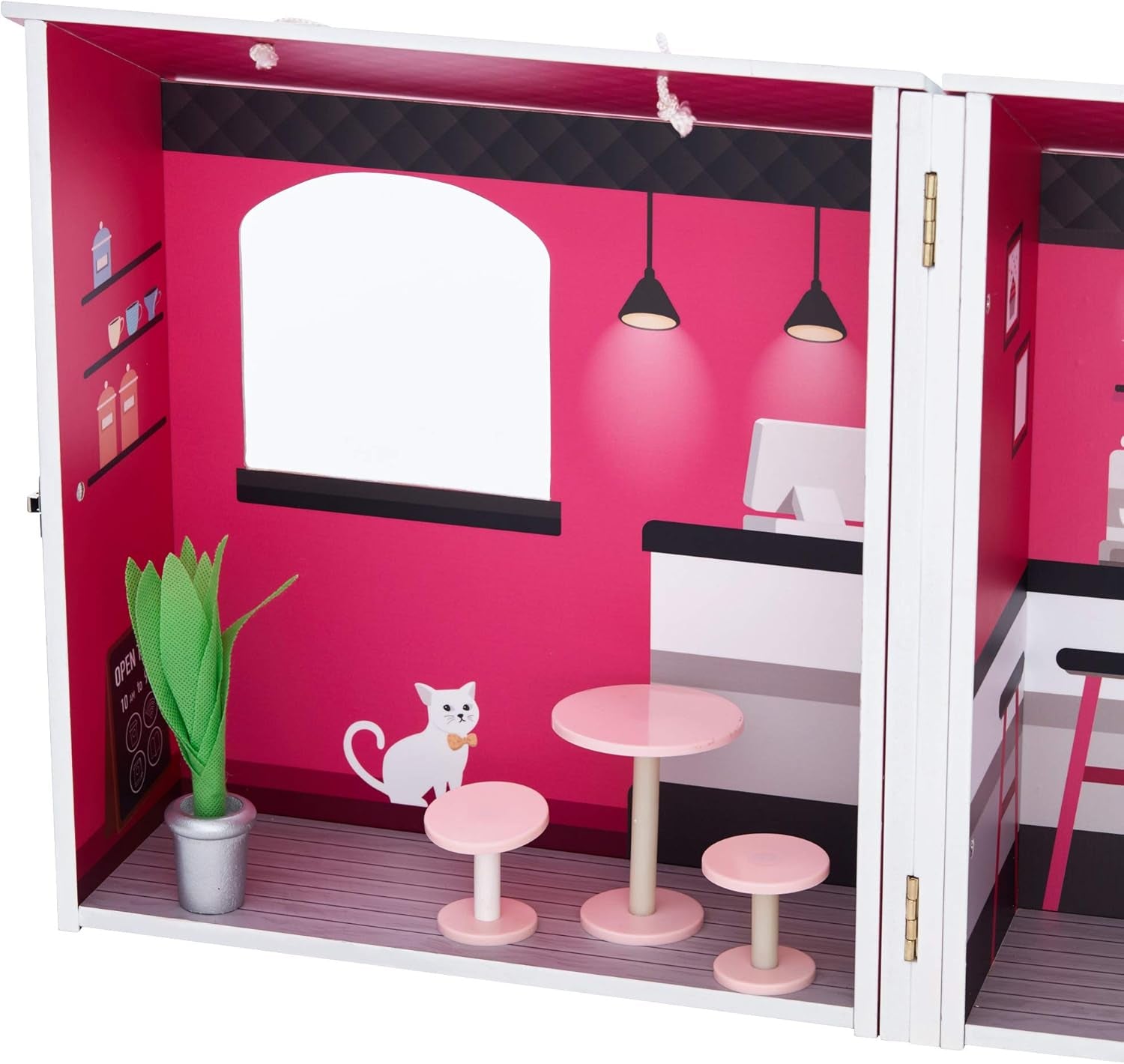 Teamson Kids - Dreamland City Café Dukkehus 30cm - Pink/Hvid/Sort