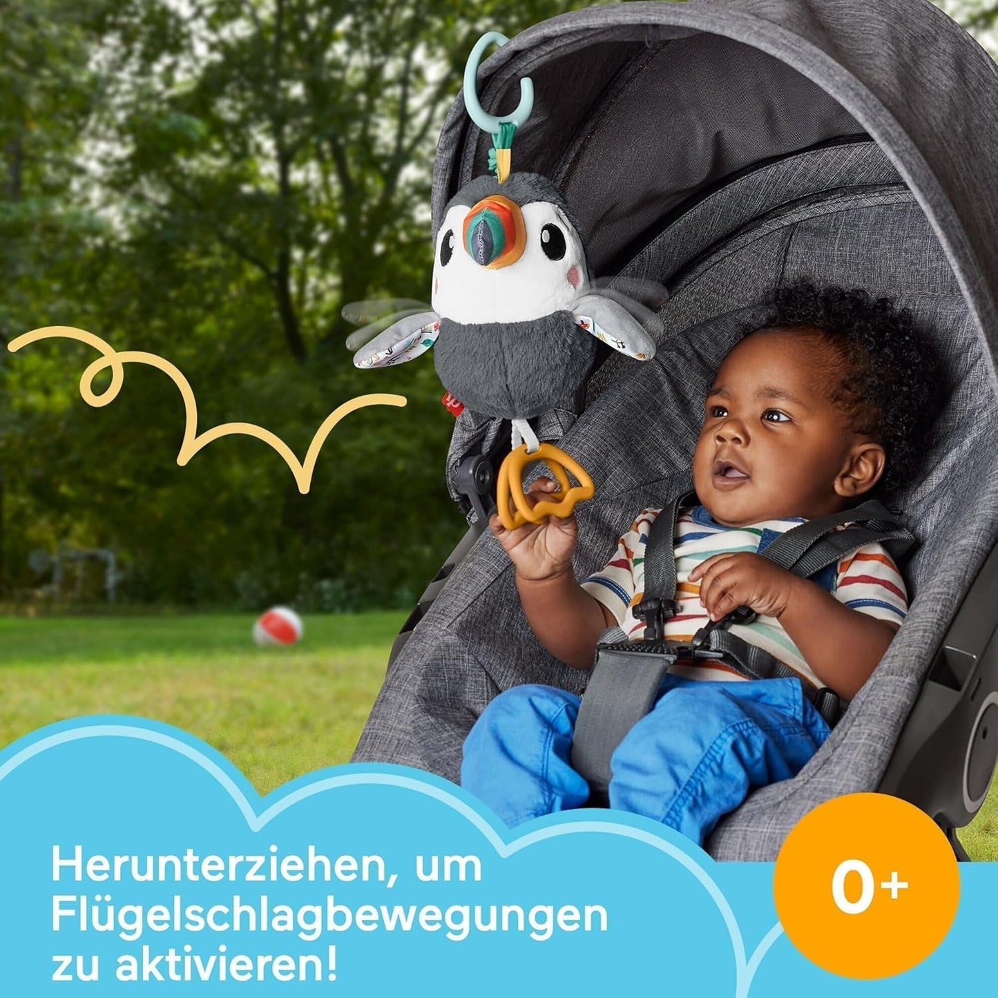 FISHER-PRICE Flap & Go Tucan - Plyslegetøj til barnevogn fremmer finmotorik og sensoriske færdigheder for nyfødte fra fødslen HNX66 Babylegetøj Naty Shop