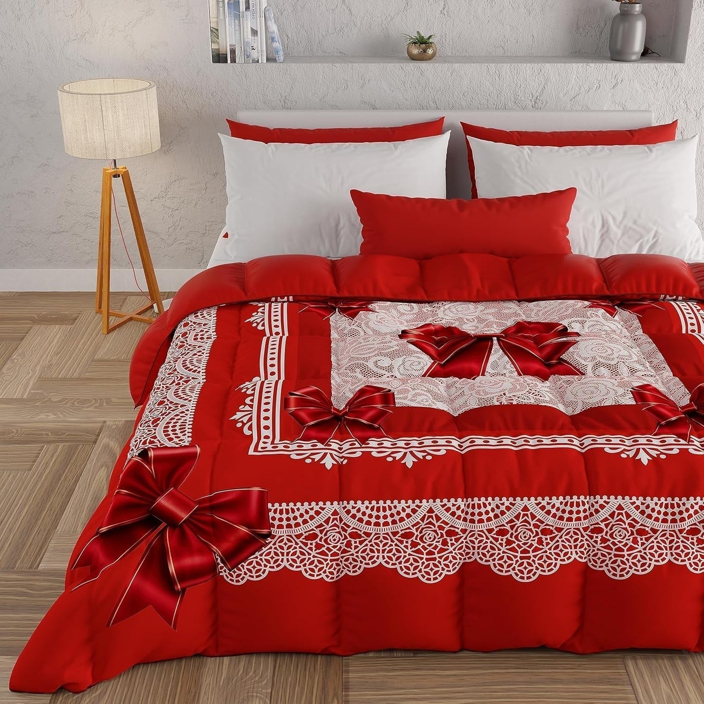 PETTI Artigiani Italiani - Vinterdyne, Vinterdyne, Enkel quilt, Dobbeltsidet, Monocolor og digital print, 100 % anti-allergisk mikrofiber, Made in Italy Dyner og dyner Naty Shop Rødt bånd 160 X 190 Cm