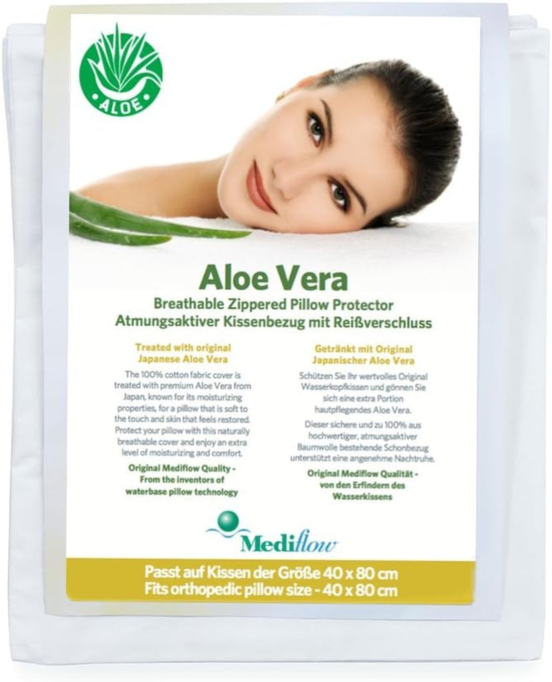Mediflow 5223 Aloe Vera Action vandpude, ortopædisk cervikal rygsøjlestøttepude, 40X80 cm, hvid, 1 stk (1 pakke) Naty Shop standardpuder