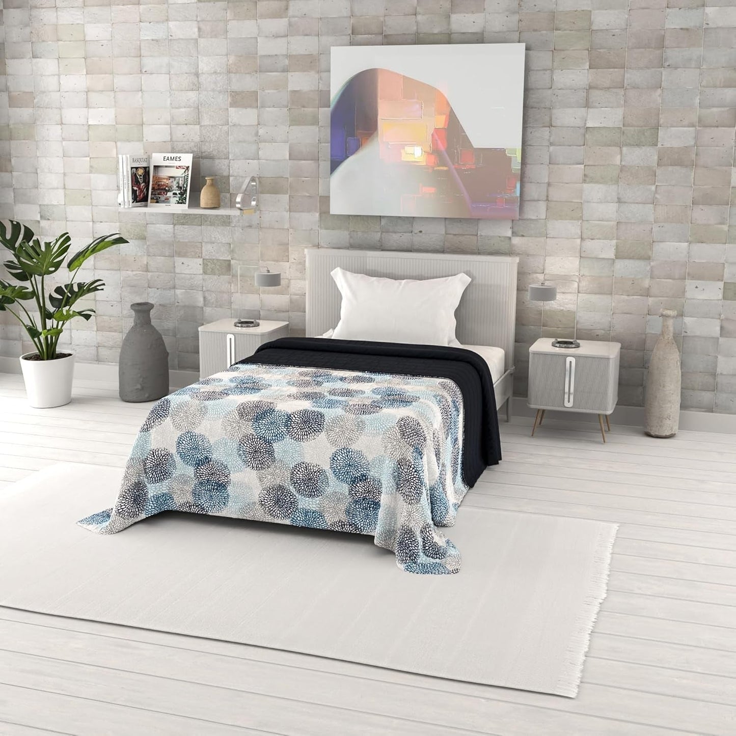 Fantasy printet sommerdyne, polyesterfyld, kronblade, 260X270Cm Dyner og dyner Naty Shop Soffioni Blu 170X270Cm