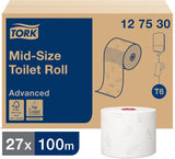 Tork 127530 avanceret kvalitet midi blødt toiletpapir til Tork T6 dobbeltrulle toiletpapir dispenser / 2-lags rivefast blødt toiletpapir 27 pakke (27 X 100 meter)