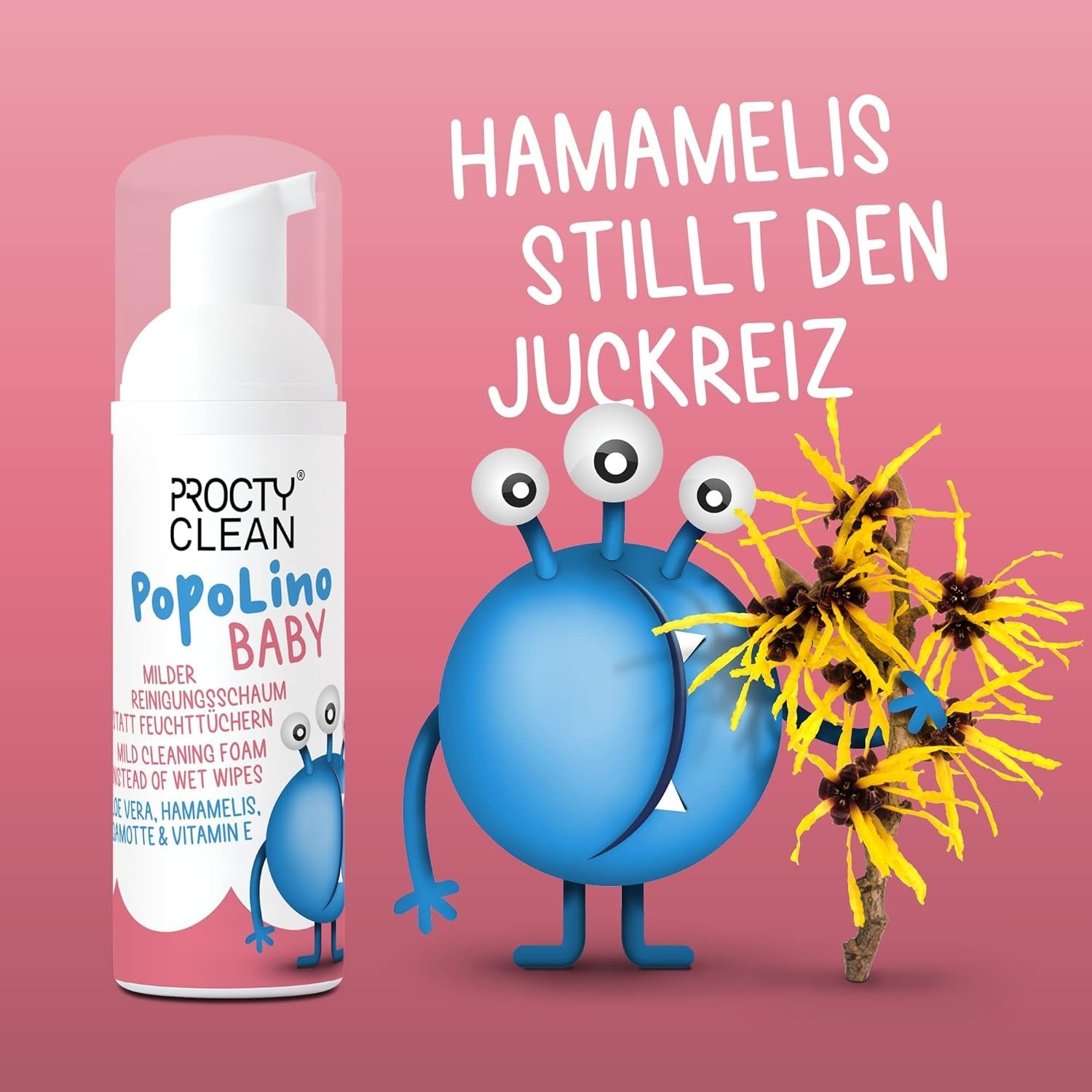 PopoLino Baby blød bundskum i stedet for våde babyservietter. Vegansk og naturligt kosmetisk renseskum! Bundskum med aloe vera, troldnød, bergamot og E-vitamin. Gør bunde og miljø glade.