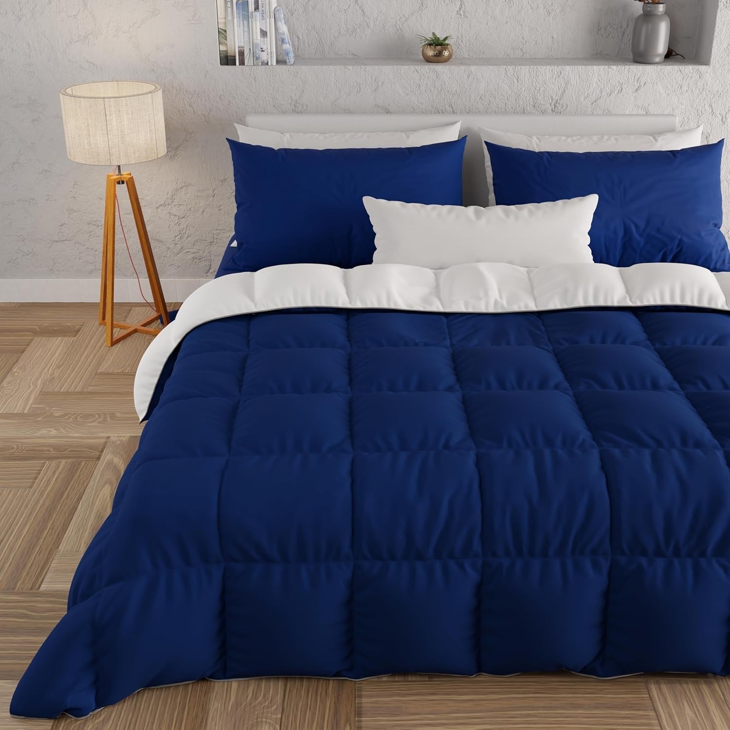 PETTI Artigiani Italiani - Vinterdobbeltsengsdyne, maxi, monokrom, dobbeltsidet, hvid, grå, 100% Made in Italy Dyner og dyner Naty Shop Midnatsblå Hvid Una Piazza E Mezza